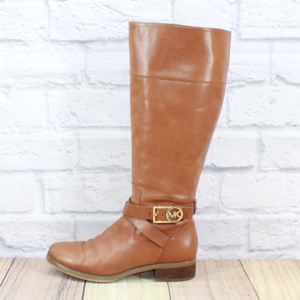 Michael Kors St15h Brown Zip-up Knee High Lined Leather Boots Size 6.5 M - Picture 1 of 13